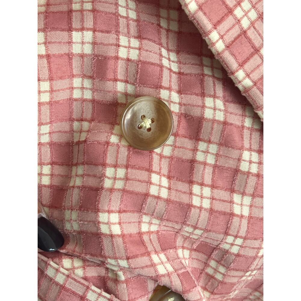 Free People Olivia Gingham Double Breasted Belted Blazer Pink & Cream Women's M - Picture 10 of 10